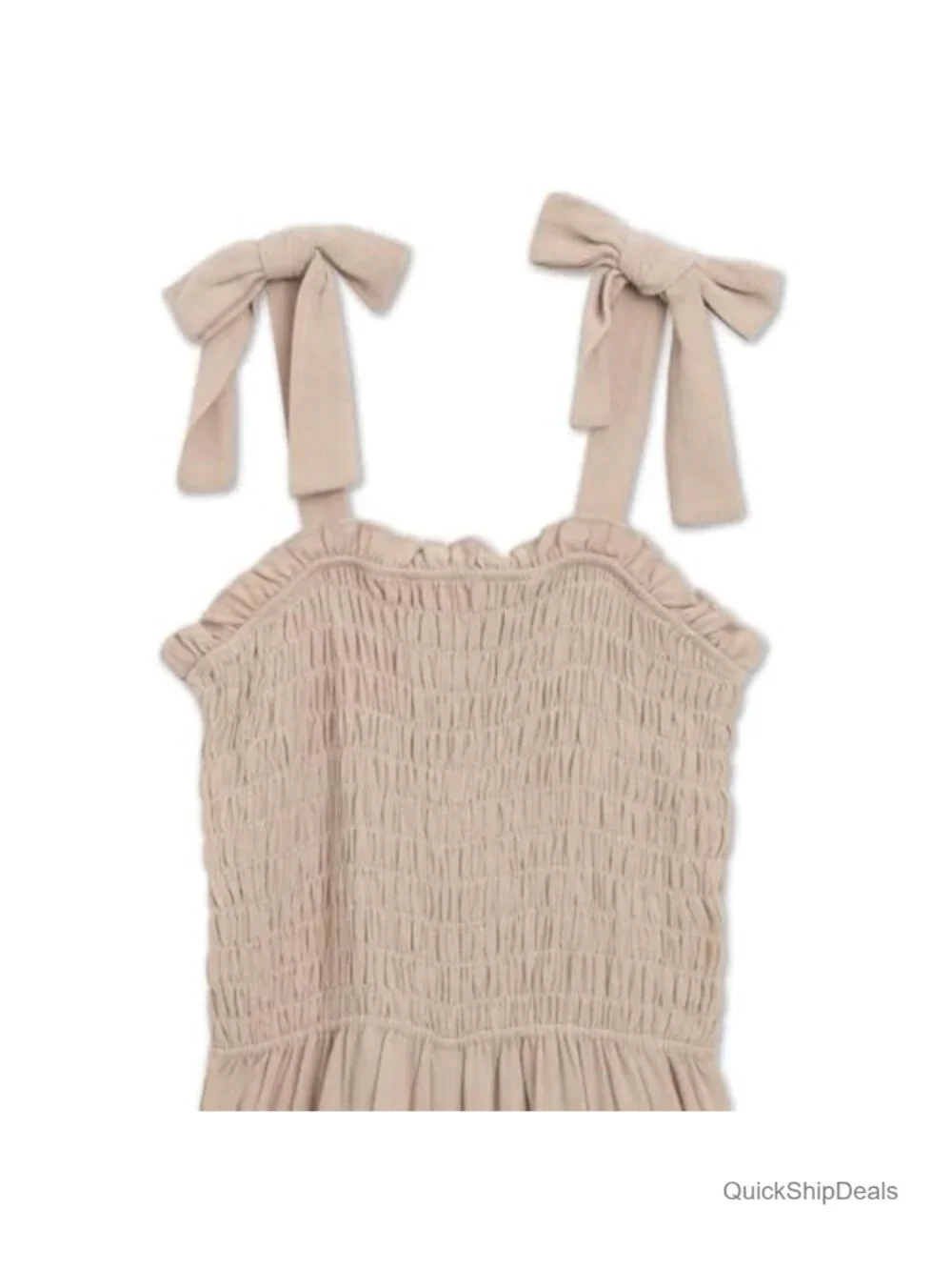 Smocked Bodice Wide Leg Jumpsuit with Bow Straps